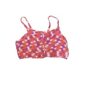 Crochet peach and Purple Crop Top, Girls size 11-12 152cm